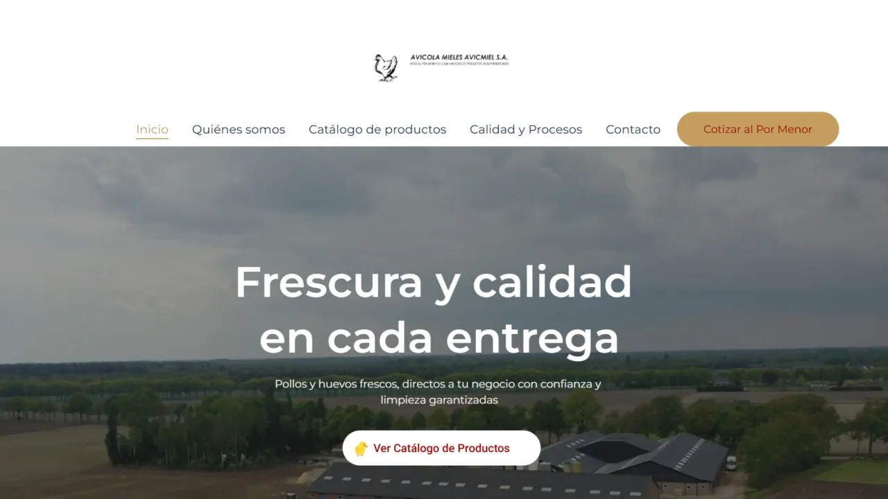 Desarrollo web empresarial para Avícola Mieles Avicmiel S.A. - ADYRON Ecuador